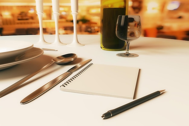 Contact desk with a notebook and pen